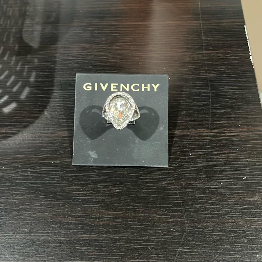 Givenchy size 6 silver and rhinestone ring
